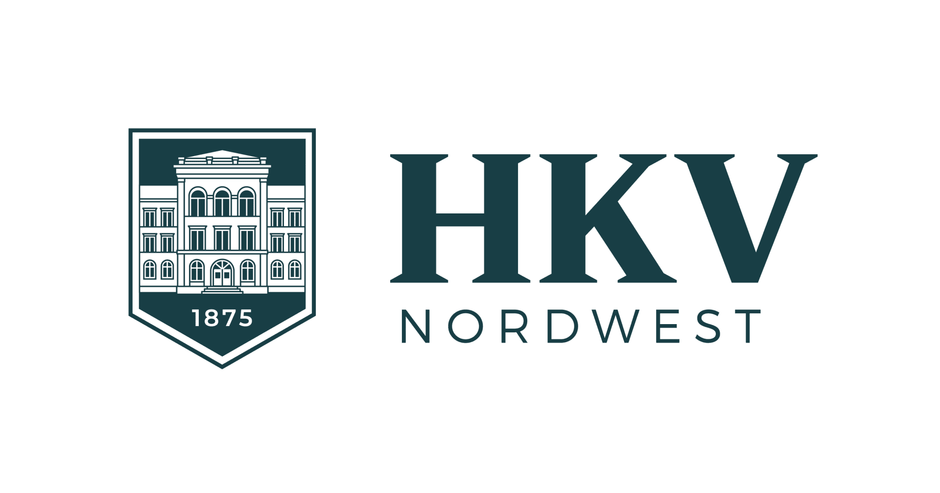 Logo mit einem Wappenschild, auf dem ein Gebäude und die Jahreszahl 1875 zu sehen sind, daneben die großen Buchstaben „HKV“ und darunter in kleinerer Schrift „NORDWEST“, alles auf hellem Hintergrund.